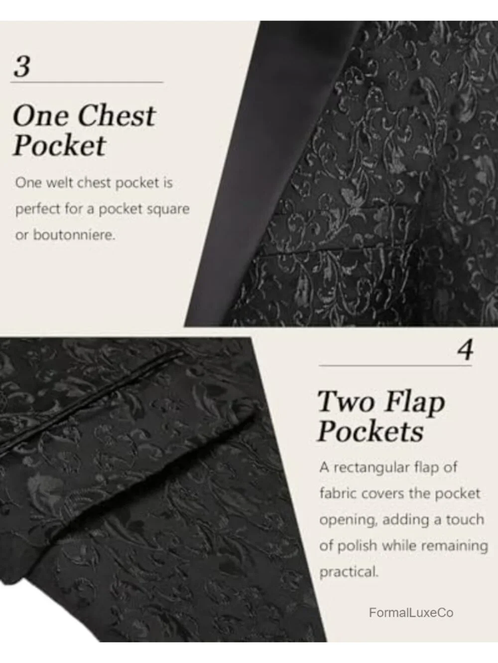 Floral Jacquard Tuxedo Jacket One Button Notch Lapel Slim Fit Prom Blazer